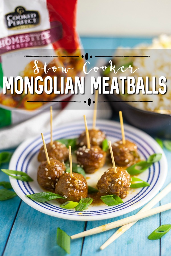 Slow Cooker Mongolian Meatballs are a super easy appetizer recipe featuring savory slow cooker meatballs in a sticky Mongolian glaze sauce.  This restaurant inspired recipe is a family favorite perfect for game day food, holiday appetizers for a crowd, or even served with rice for dinner.