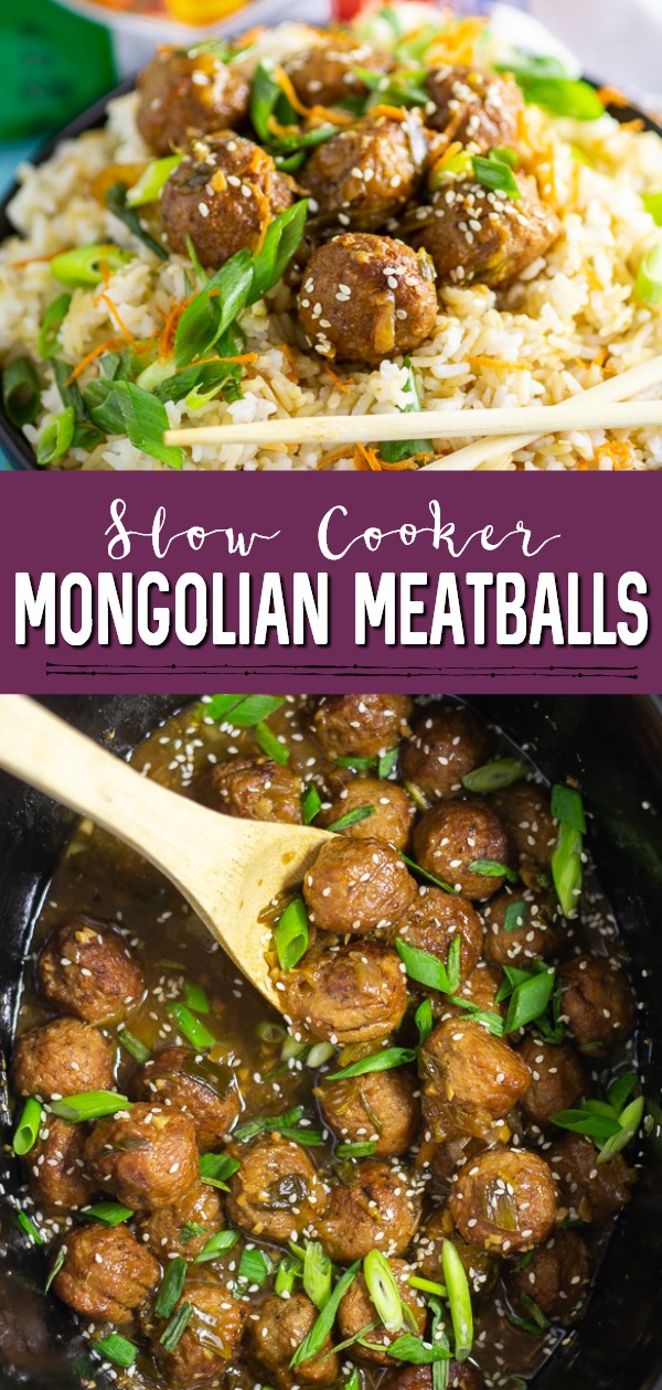 Slow Cooker Mongolian Meatballs are a super easy appetizer recipe featuring savory slow cooker meatballs in a sticky Mongolian glaze sauce.  This restaurant inspired recipe is a family favorite perfect for game day food, holiday appetizers for a crowd, or even served with rice for dinner.