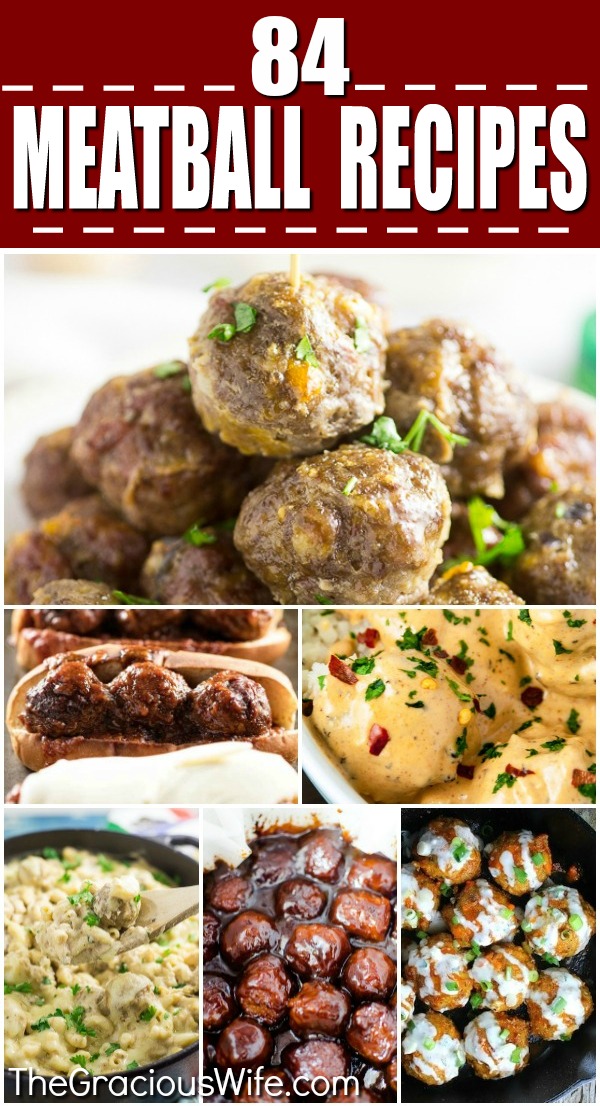 84 Meatball Recipes - If you love meatballs, you'll love these 84 Meatball Recipes with delicious ways to make, use, and eat meatballs from dinner to appetizers. So many options! Easy, homemade, crockpot, baked, Italian, honey garlic, BBQ, Swedish, grape jelly.... Wow. These all look amazing!