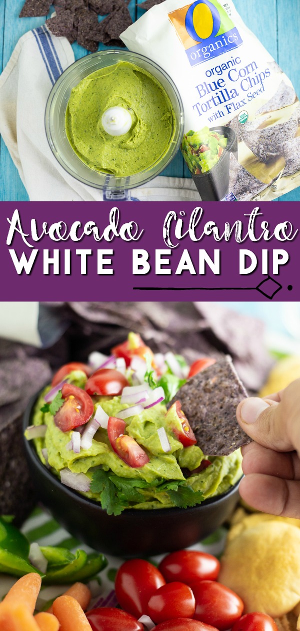 Healthy Avocado Cilantro White Bean Dip is a speedy snack that's full of flavor. This quick, easy, and healthy bean dip recipe is made with white beans, avocado, and cilantro and is so creamy! Quick and easy, and even perfect for last-minute party apps.