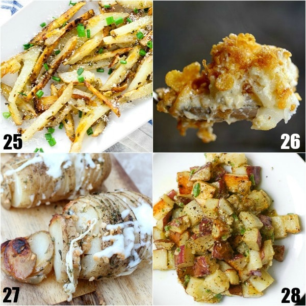 92 Potato Side Dish Recipes - Looking for new ways to serve up your classic favorite? Check out these 92 Potato Side Dish Recipes that are perfect for potlucks, picnics, holidays, and even just family dinner! So many amazing recipes! Mashed, stacks, roasted, scalloped, smashed, salad, au gratin, baked, cheesy, buttery, and more. Oohhh! These recipes would be amazing for potlucks, Thanksgiving, Easter, or Christmas.  All those pictures are making my mouth water!