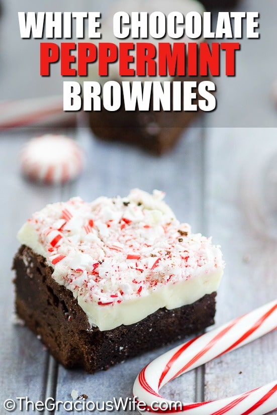White Chocolate Peppermint Brownies Recipe - Fudgy, rich, and decadent White Chocolate Peppermint Brownies make a festive and delicious holiday treat with a fudgy brownie, white chocolate, and crushed candy canes. A perfect festive and easy Christmas dessert and treat!