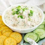 Salmon Cream Cheese Spread Recipe - An easy and fresh Salmon Cream Cheese Spread or dip recipe made with fresh baked salmon, cream cheese, and dill makes a perfect appetizer and salmon dip for parties or a delicious breakfast on a bagel. Love!