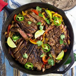 Juicy and delicious skirt steak fajitas, made totally from scratch with homemade seasoning using tender skirt steak make a simple, quick and easy dinner for the whole family.