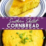 Southern Skillet Cornbread is a savory, southern staple, made with browned butter in a cast iron skillet for gorgeous, crunchy edges.