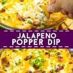 Jalapeno Popper Dip is a creamy, cheesy dip with spicy jalapenos and savory bacon. Even better than the familiar appetizer, this dip will go fast!