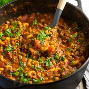 This warm comforting American Goulash is made with simple ingredients, all in one pot! Easy, home-style comfort food that's perfect for family dinner.