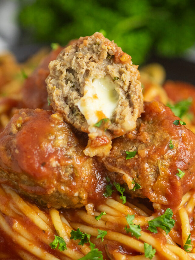 Slow Cooker Mozzarella Stuffed Meatballs Cheesy Dinner Recipe! The